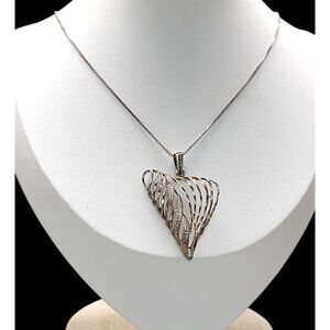 ACO Sterling Silver Heart Pendant Necklace  Open Metal Work Italy 925 Chain 20"